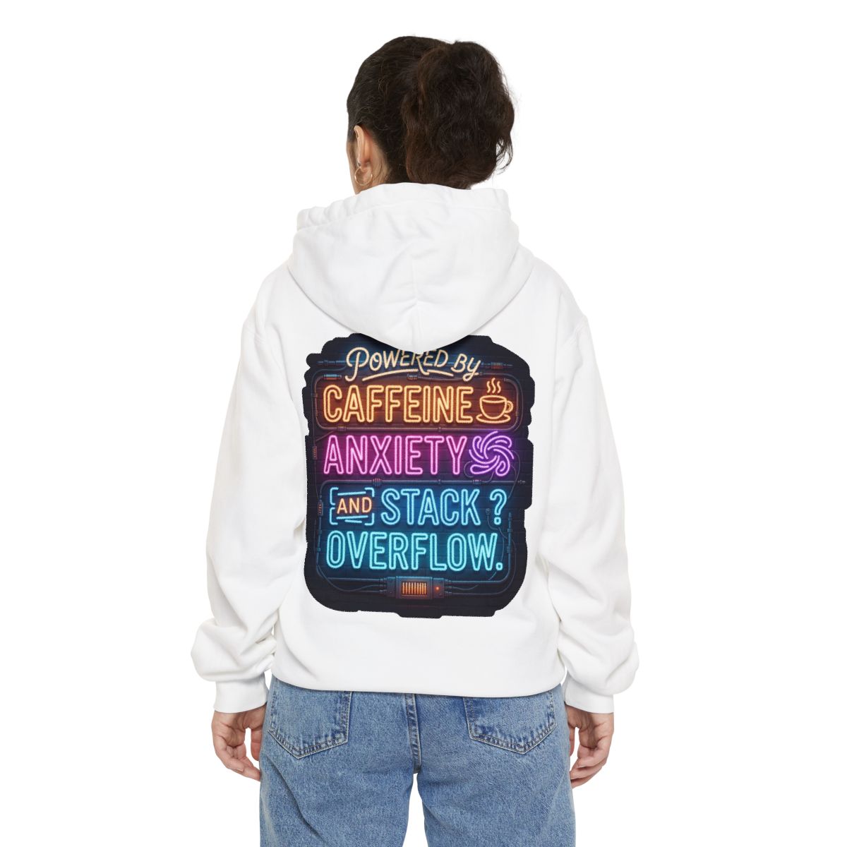 Color: White | Caffeine Anxiety And Stack Overflow Garment-Dyed Hoodie