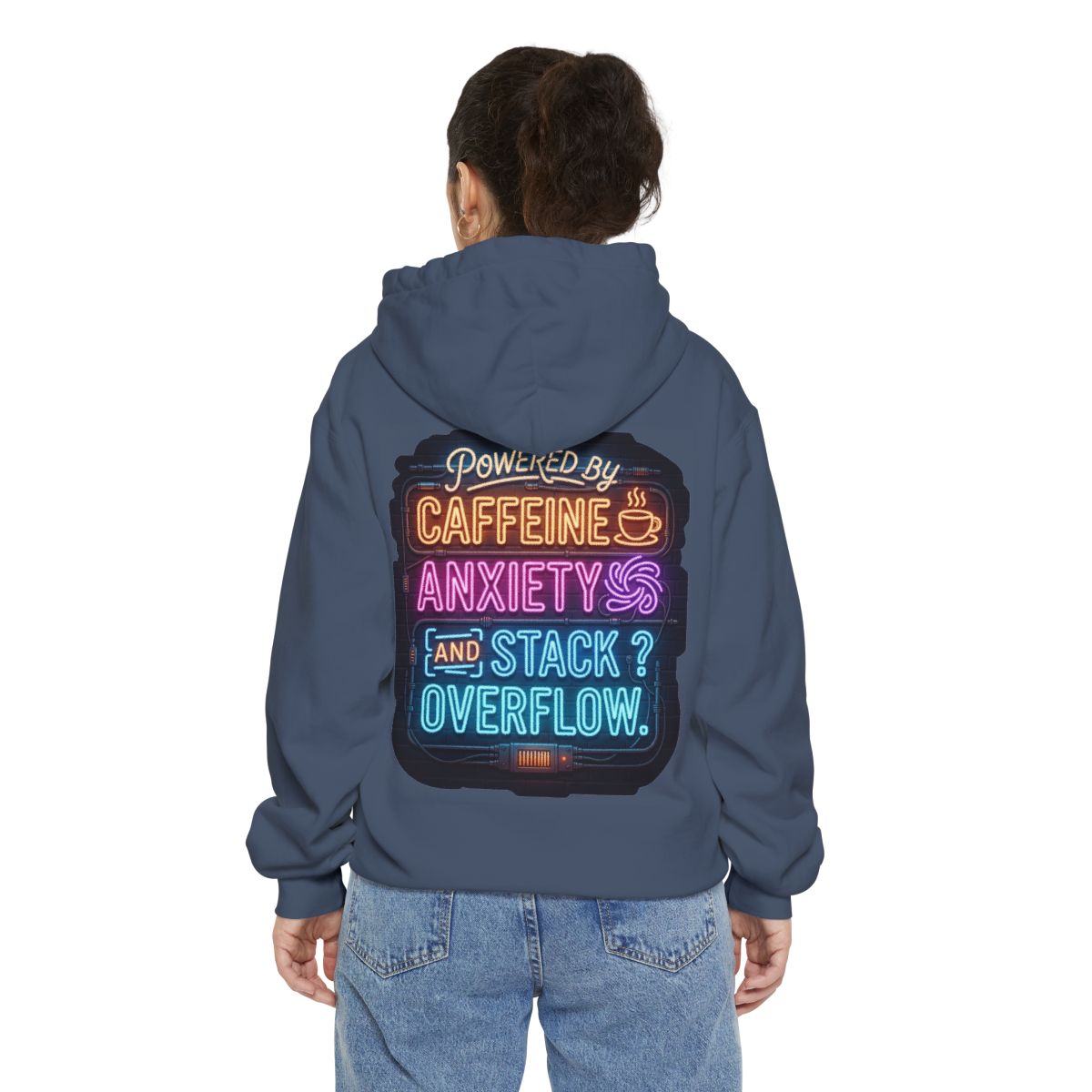 Color: Denim | Caffeine Anxiety And Stack Overflow Garment-Dyed Hoodie