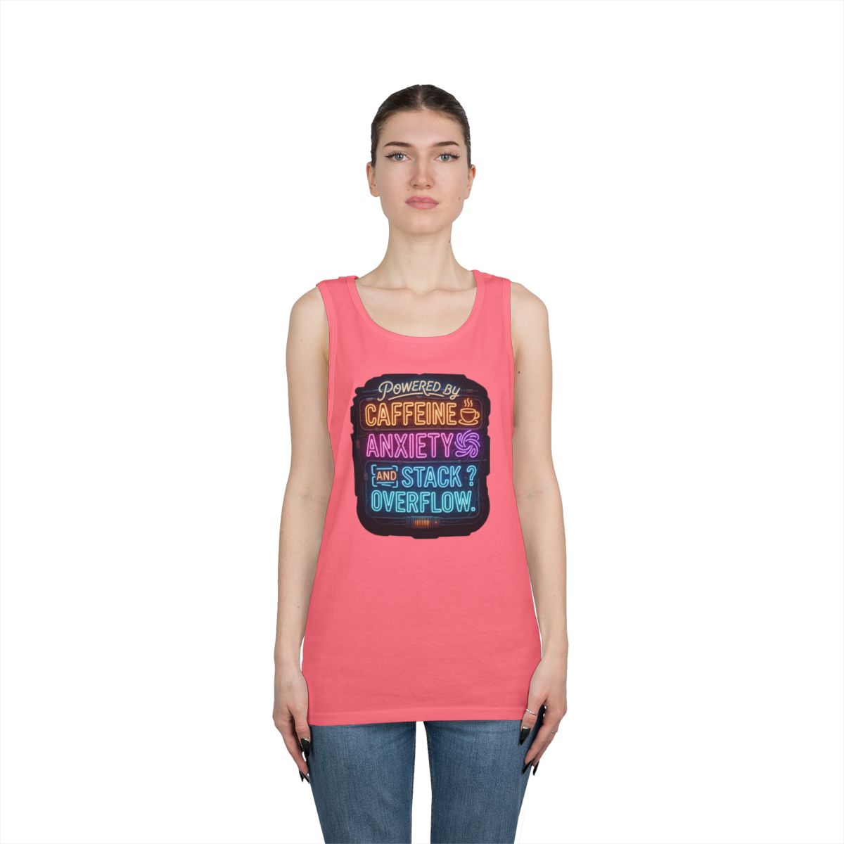 Color: Safety Pink | Caffeine Anxiety And Stack Overflow Tank Top