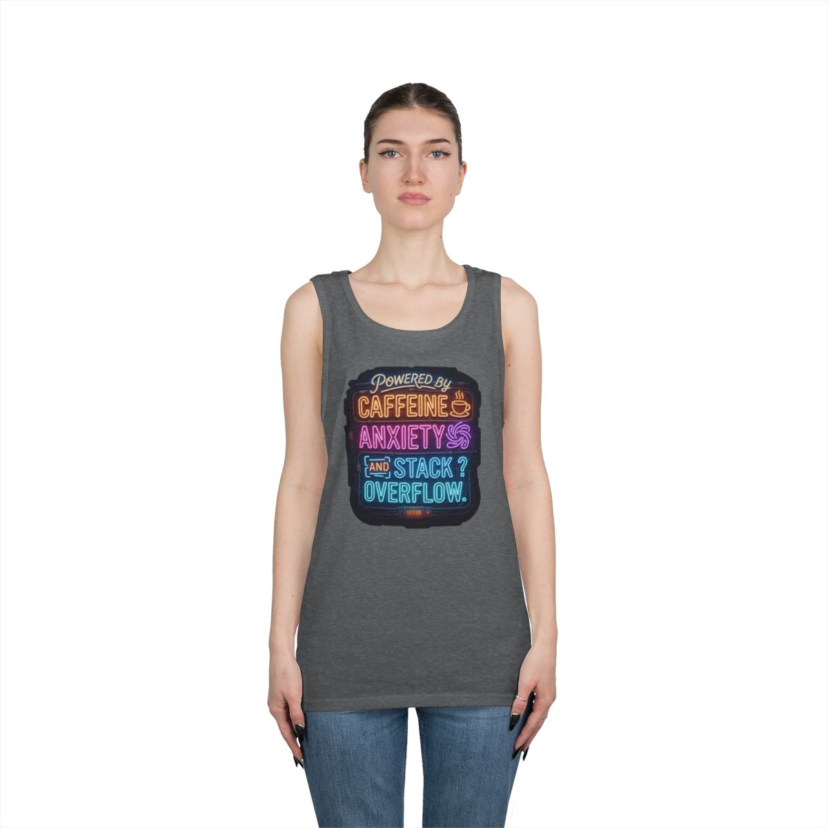 Color: Graphite Heather | Caffeine Anxiety And Stack Overflow Tank Top