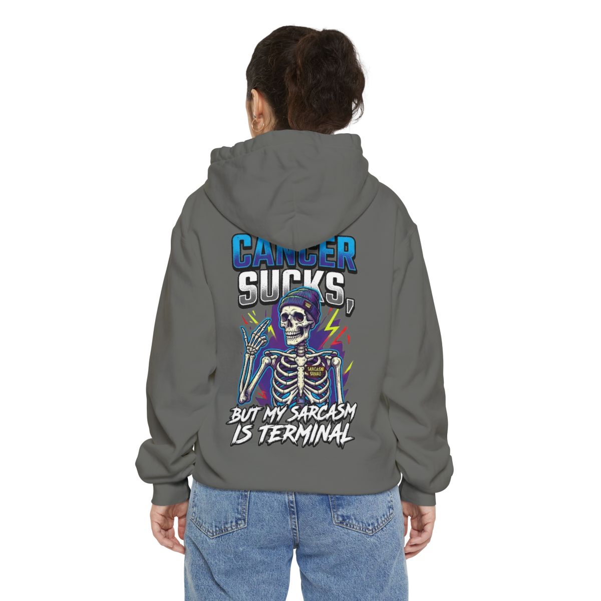 Color: Grey | Cancer Sucks But My Sarcasm Is Terminal Garment-Dyed Hoodie
