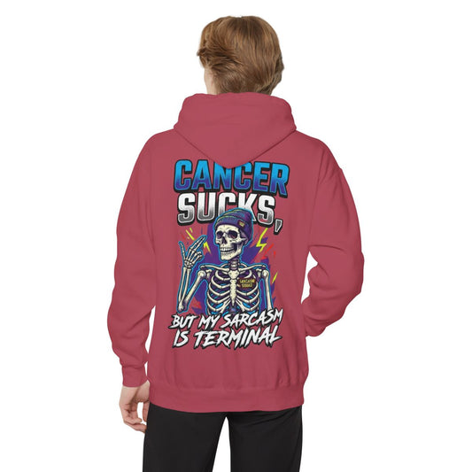Color: Crimson | Cancer Sucks But My Sarcasm Is Terminal Garment-Dyed Hoodie