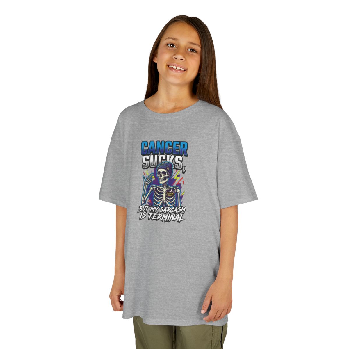 Color: Sport Grey | Cancer Sucks But My Sarcasm Is Terminal Kids Tee