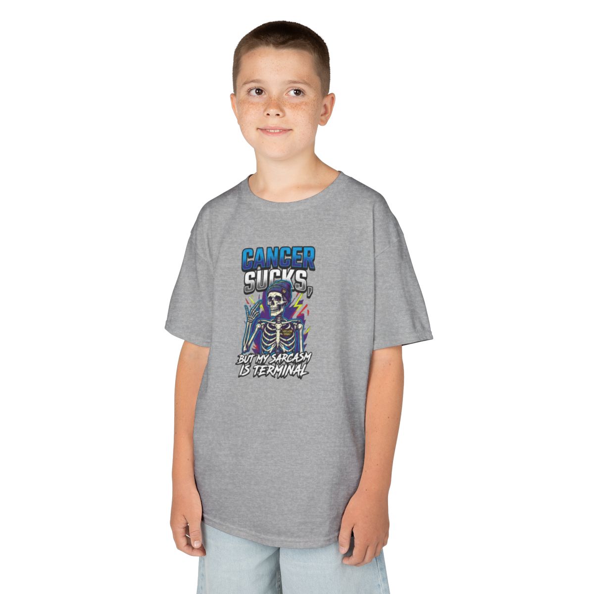 Color: Sport Grey | Cancer Sucks But My Sarcasm Is Terminal Kids Tee