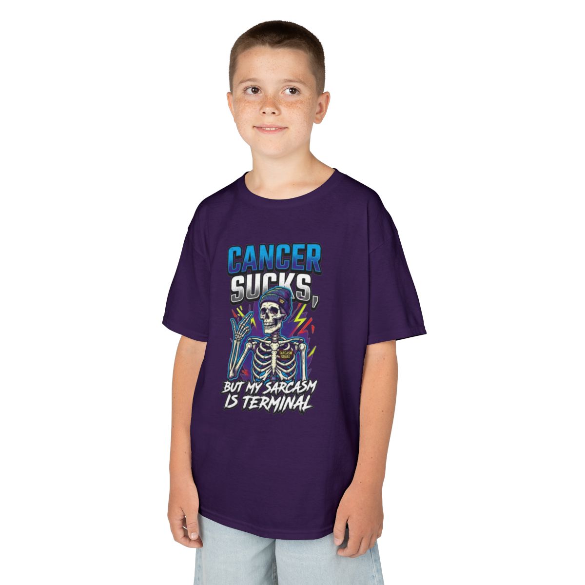 Color: Purple | Cancer Sucks But My Sarcasm Is Terminal Kids Tee