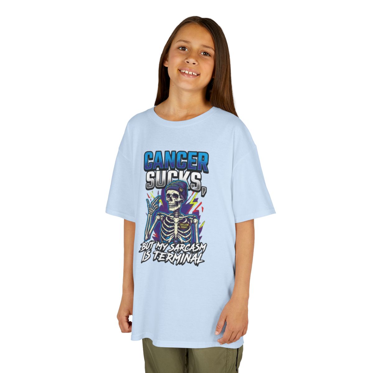 Color: Light Blue | Cancer Sucks But My Sarcasm Is Terminal Kids Tee