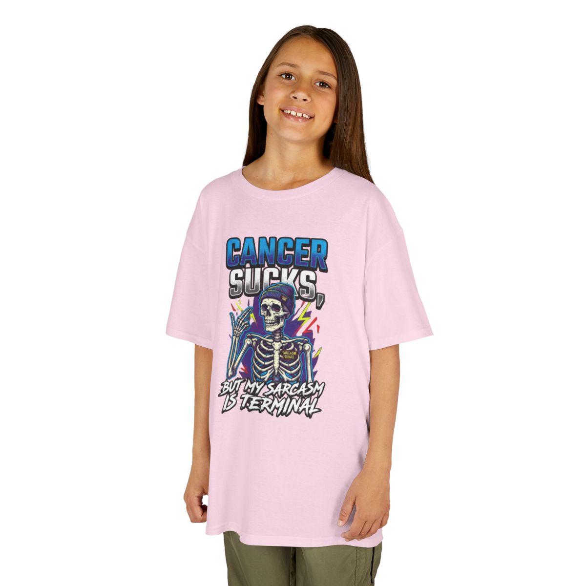 Color: Light Pink | Cancer Sucks But My Sarcasm Is Terminal Kids Tee