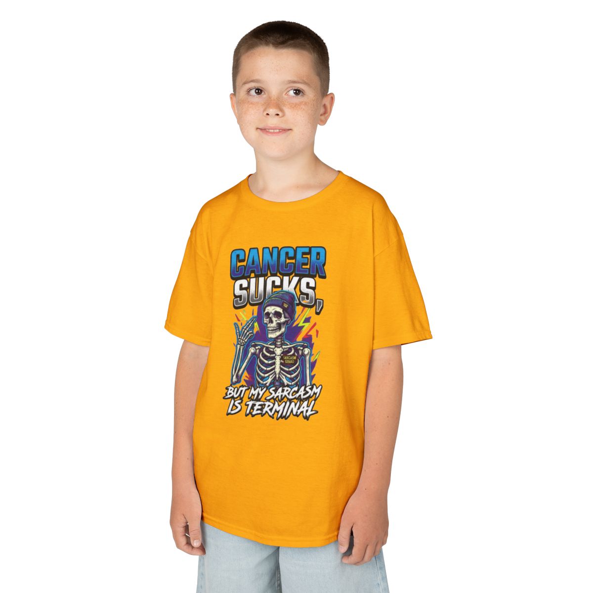 Color: Gold | Cancer Sucks But My Sarcasm Is Terminal Kids Tee