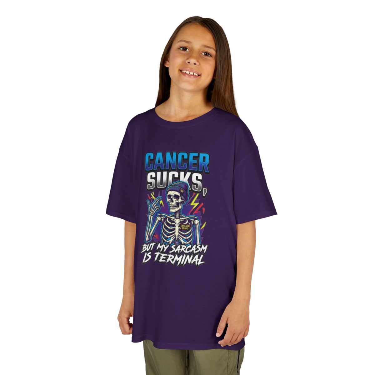 Color: Purple | Cancer Sucks But My Sarcasm Is Terminal Kids Tee