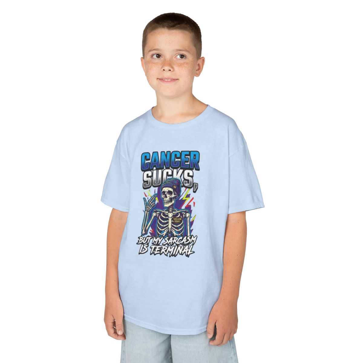 Color: Light Blue | Cancer Sucks But My Sarcasm Is Terminal Kids Tee