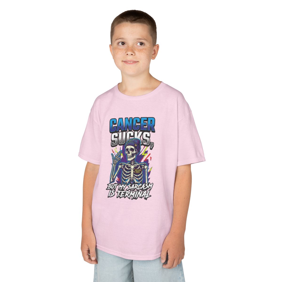 Color: Light Pink | Cancer Sucks But My Sarcasm Is Terminal Kids Tee