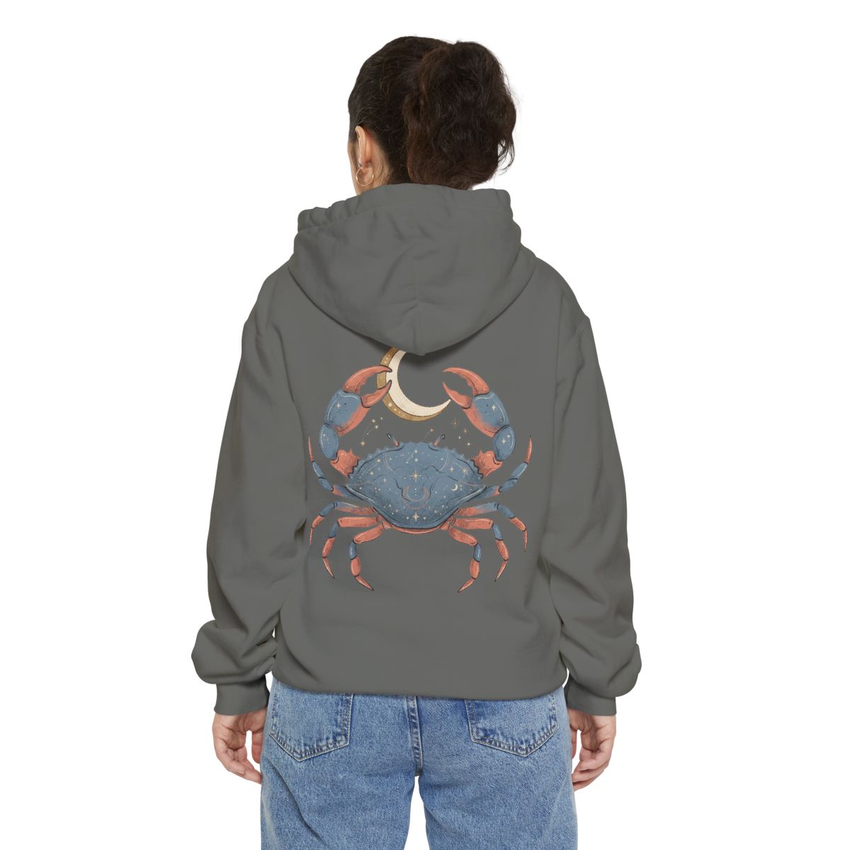 Color: Grey | Cancer The Moon Child Crab Garment-Dyed Hoodie