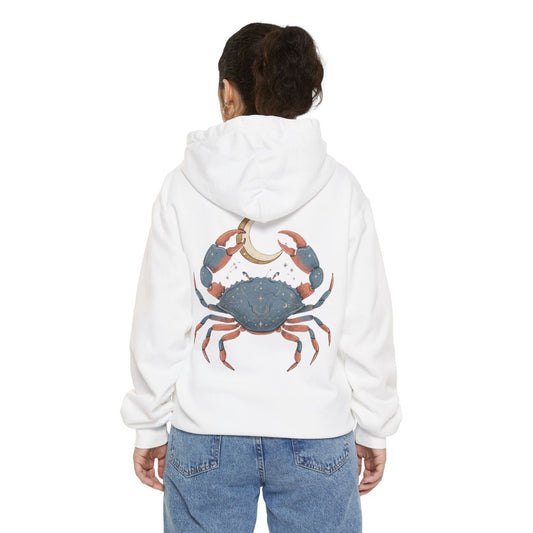 Color: White | Cancer The Moon Child Crab Garment-Dyed Hoodie