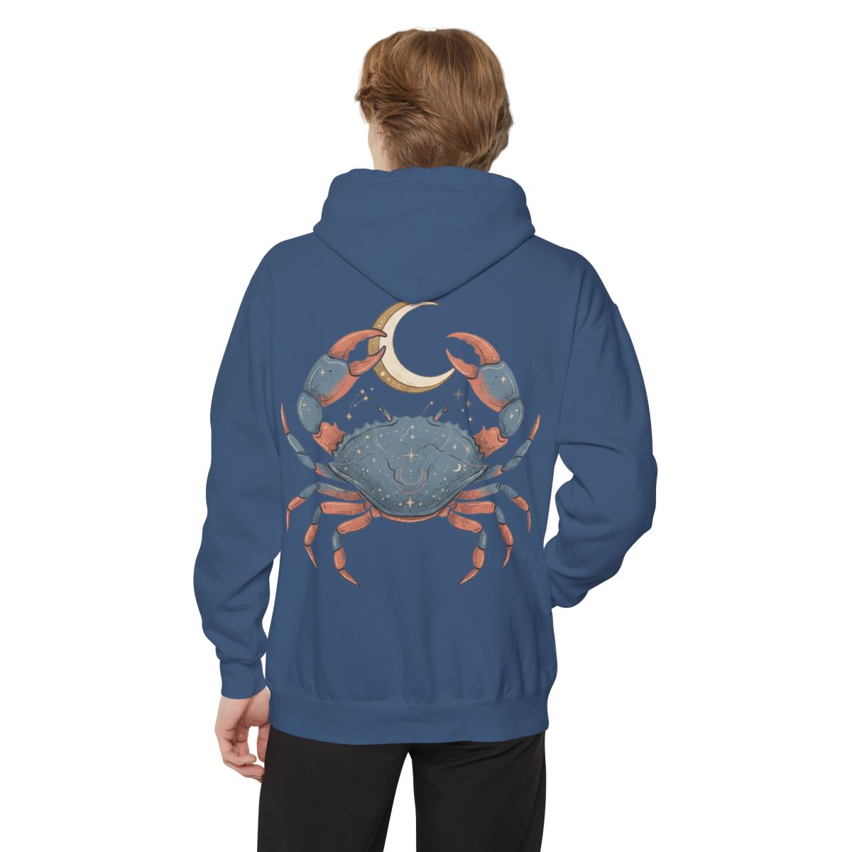 Color: True Navy | Cancer The Moon Child Crab Garment-Dyed Hoodie