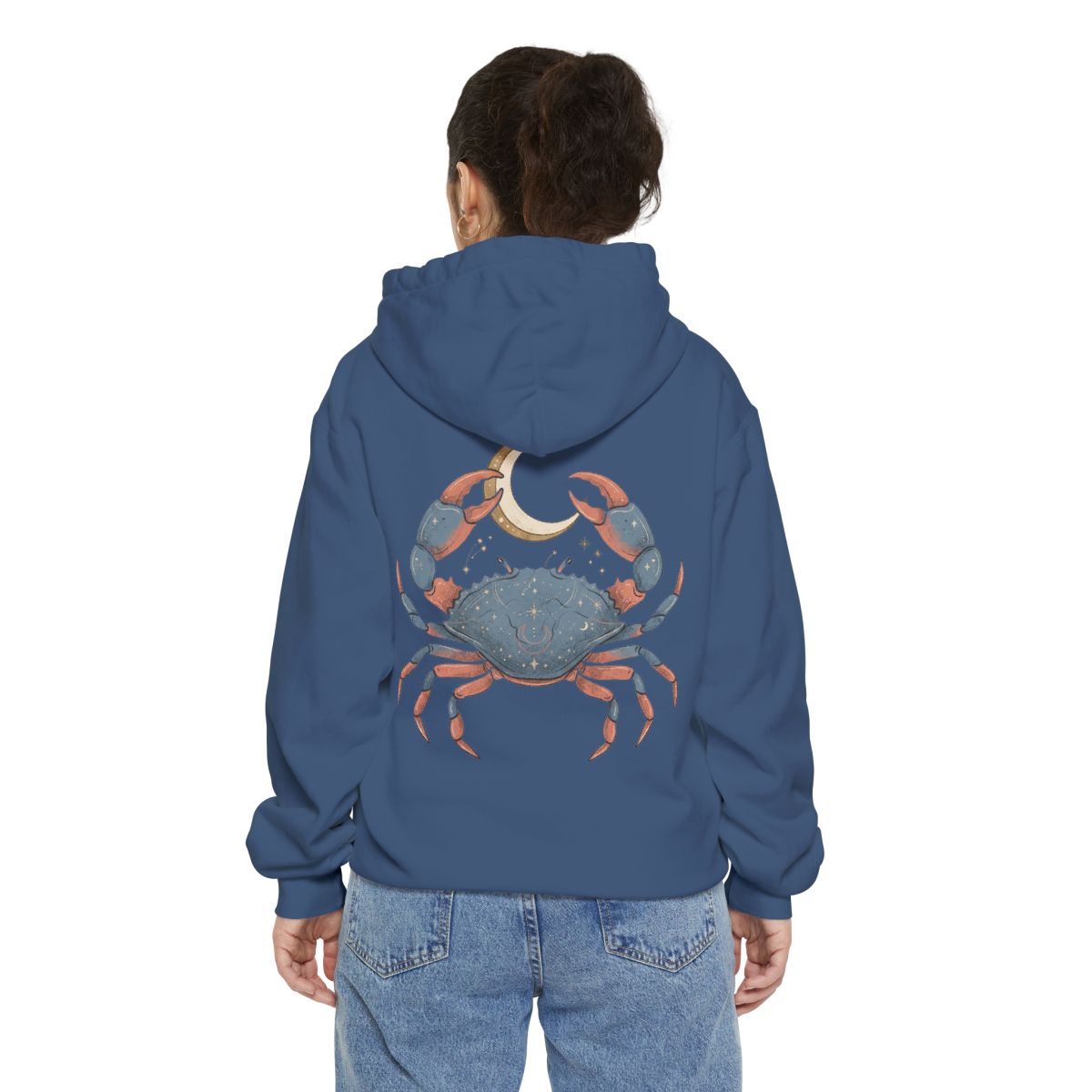 Color: True Navy | Cancer The Moon Child Crab Garment-Dyed Hoodie