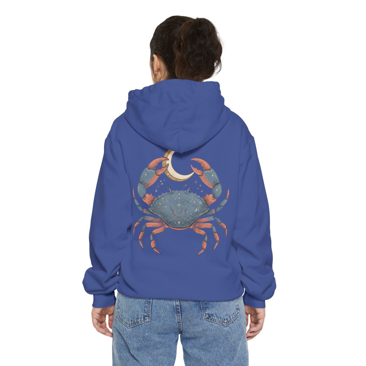 Color: Flo Blue | Cancer The Moon Child Crab Garment-Dyed Hoodie