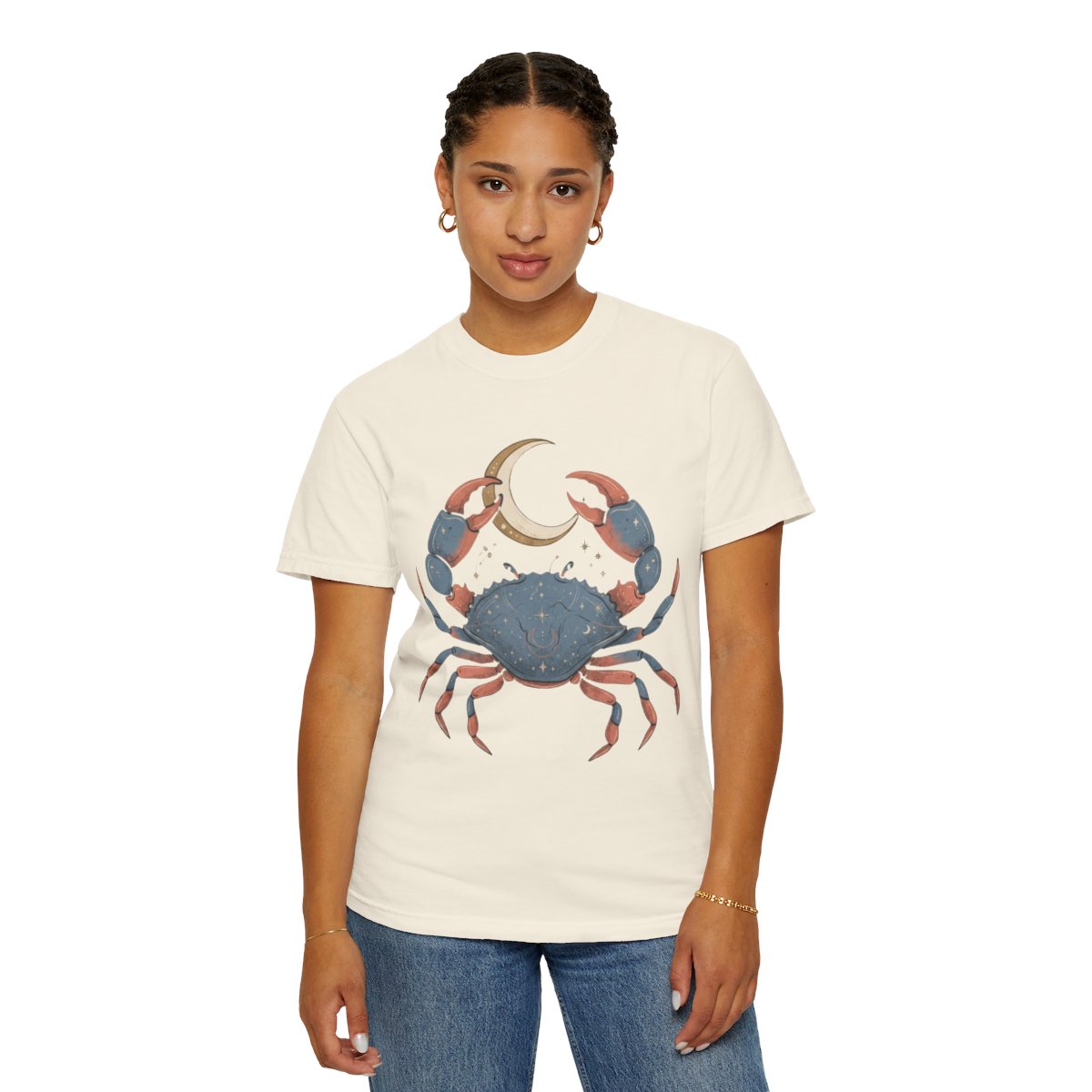 Color: Ivory | Cancer The Moon Child Crab Unisex Garment-Dyed Tee