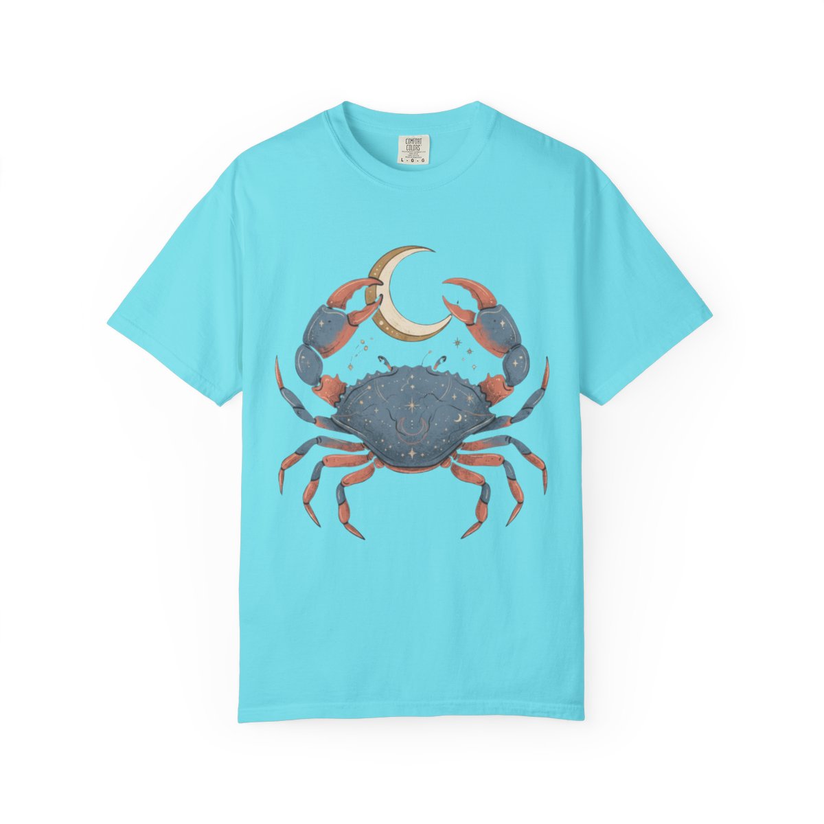 Color: Lagoon Blue | Cancer The Moon Child Crab Unisex Garment-Dyed Tee