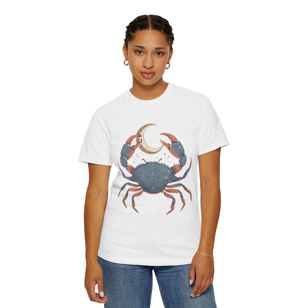 Color: White | Cancer The Moon Child Crab Unisex Garment-Dyed Tee