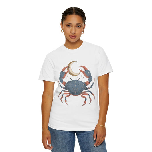 Color: White | Cancer The Moon Child Crab Unisex Garment-Dyed Tee