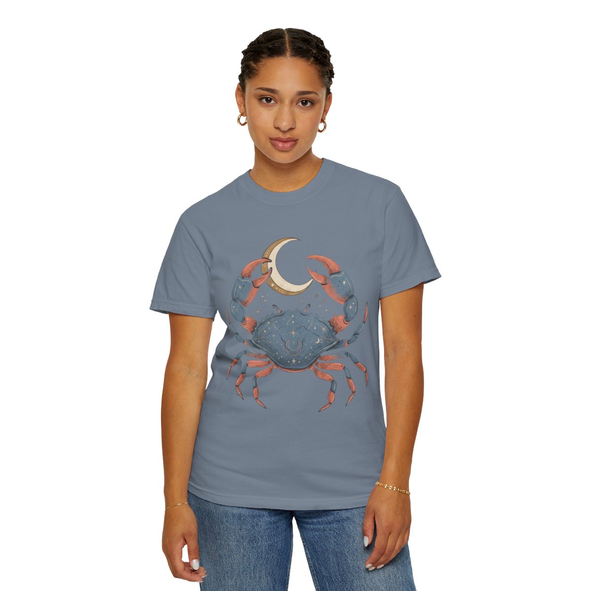 Color: Blue Jean | Cancer The Moon Child Crab Unisex Garment-Dyed Tee