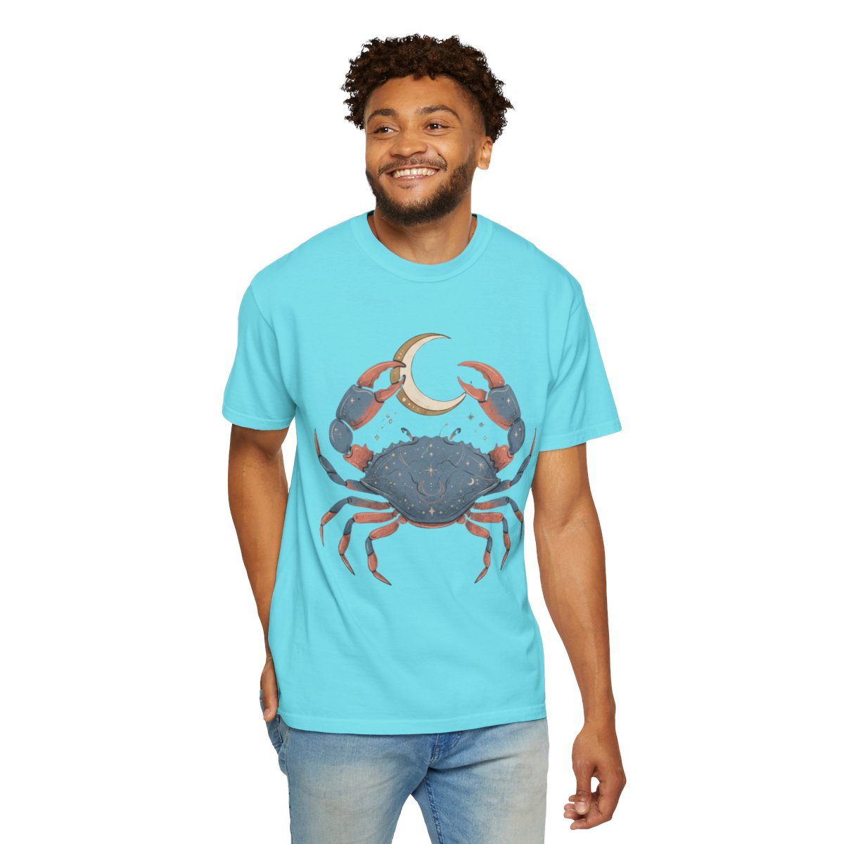 Color: Lagoon Blue | Cancer The Moon Child Crab Unisex Garment-Dyed Tee