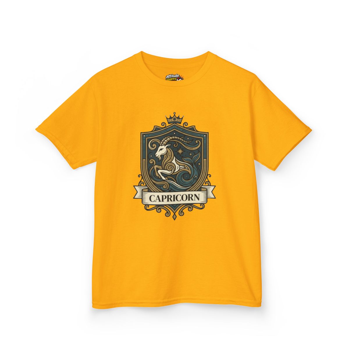 Color: Gold | Capricorn- The Sea-Goat Crest Kids Tee