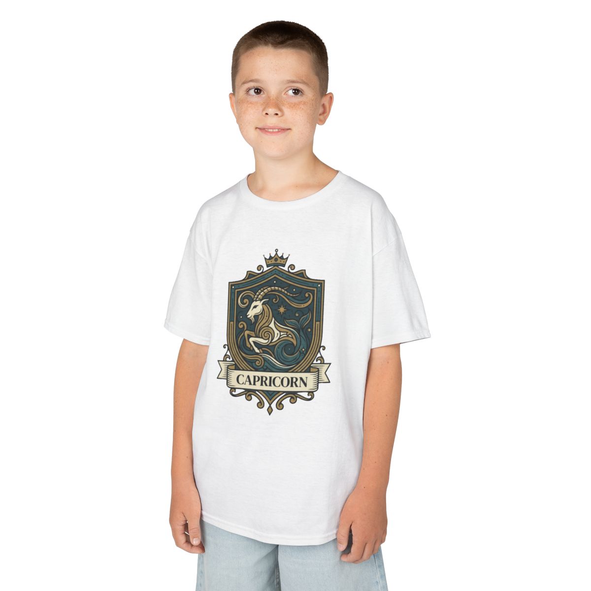 Color: White | Capricorn- The Sea-Goat Crest Kids Tee
