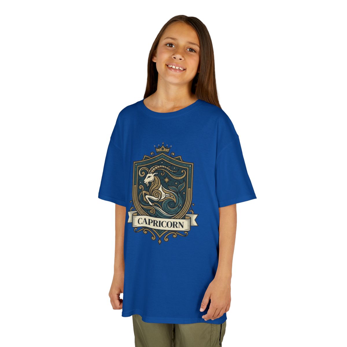 Color: Royal | Capricorn- The Sea-Goat Crest Kids Tee