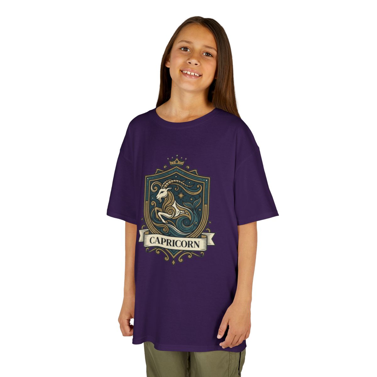 Color: Purple | Capricorn- The Sea-Goat Crest Kids Tee