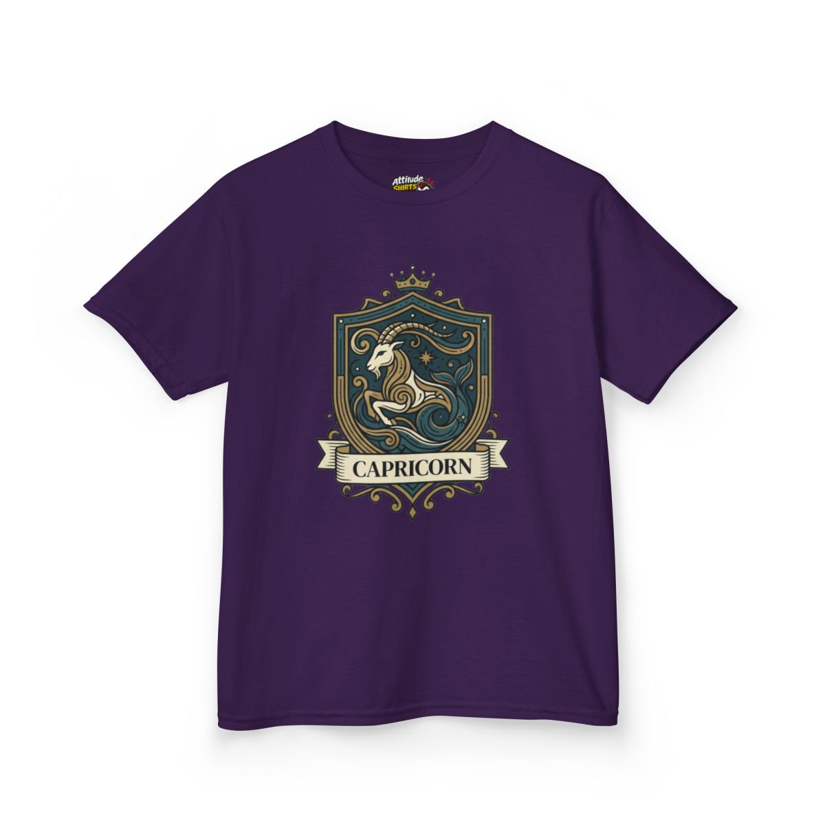 Color: Purple | Capricorn- The Sea-Goat Crest Kids Tee
