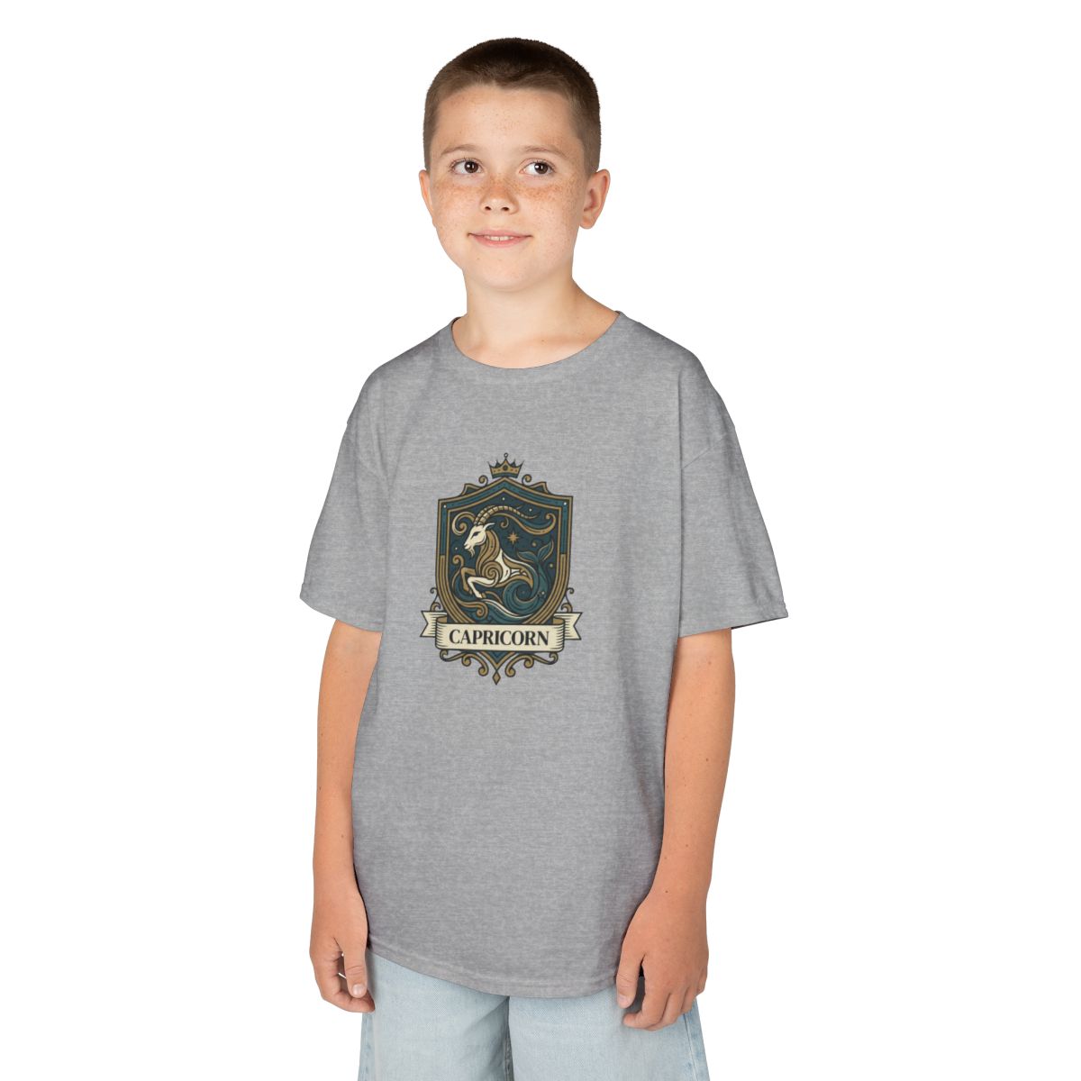 Color: Sport Grey | Capricorn- The Sea-Goat Crest Kids Tee
