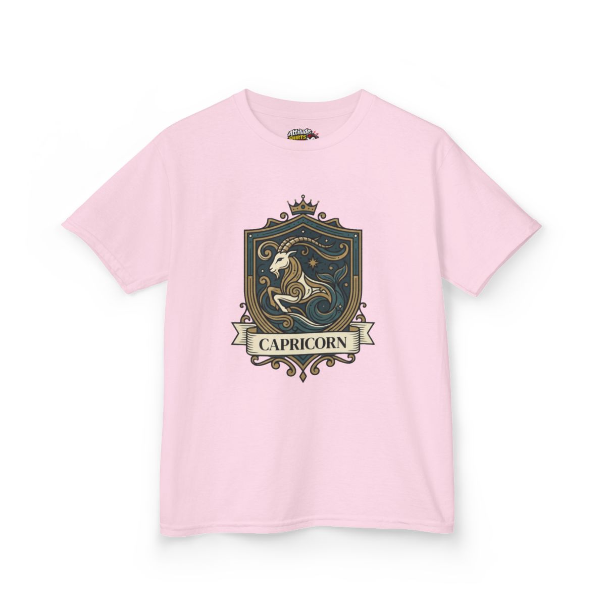 Color: Light Pink | Capricorn- The Sea-Goat Crest Kids Tee