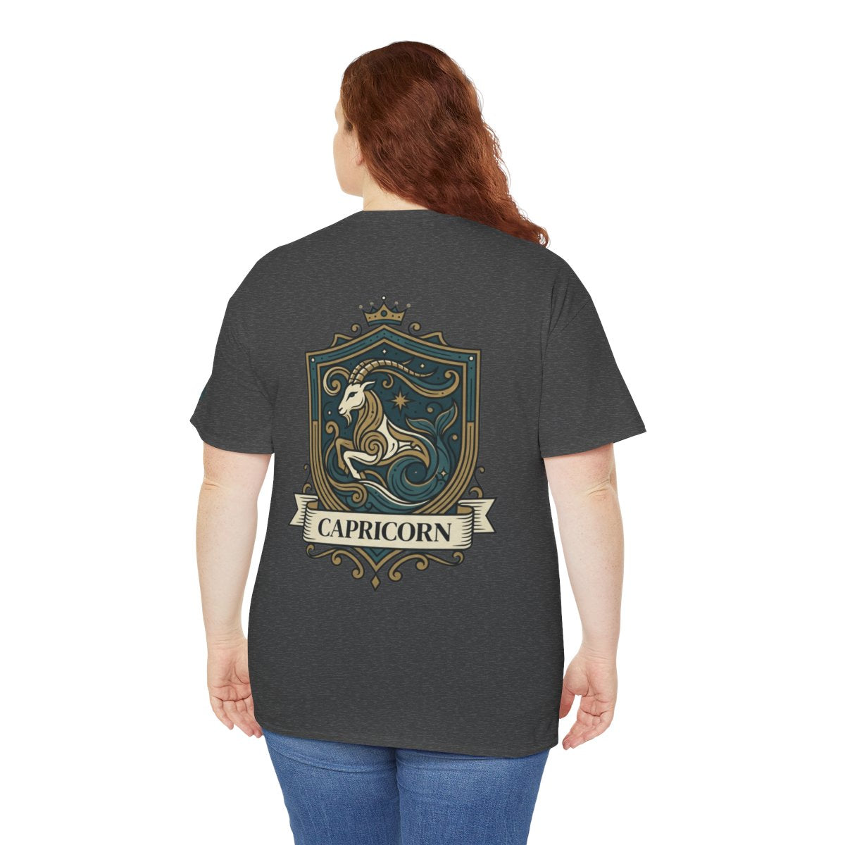 Color: Dark Heather | Capricorn- The Sea-Goat Crest Premium Graphic Tee