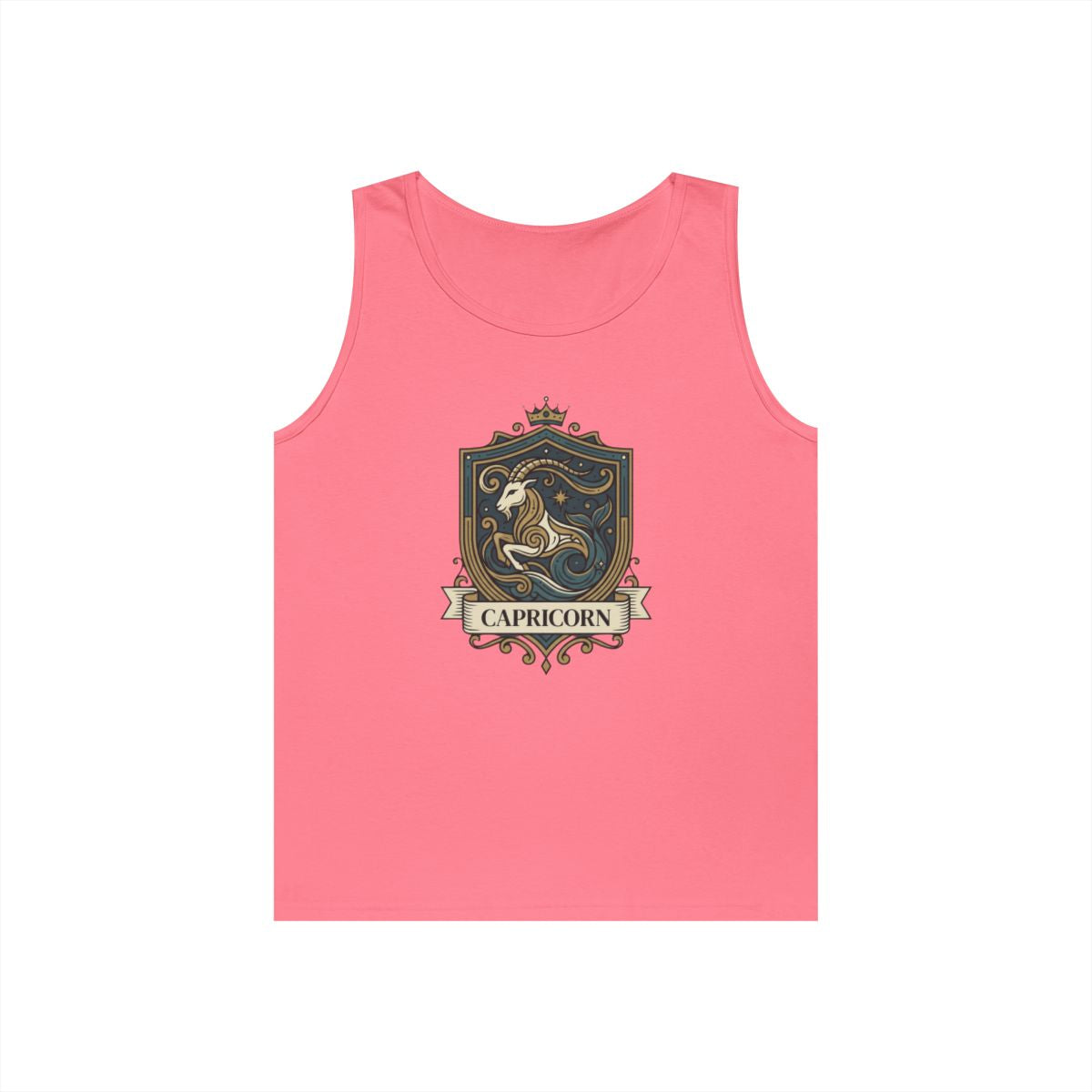 Color: Safety Pink | Capricorn- The Sea-Goat Crest Tank Top