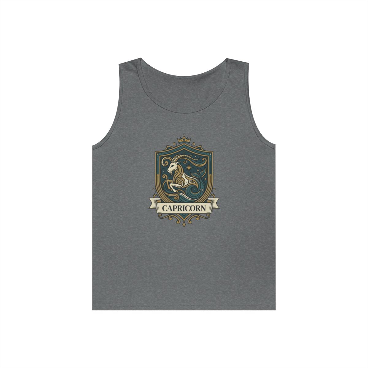 Color: Graphite Heather | Capricorn- The Sea-Goat Crest Tank Top