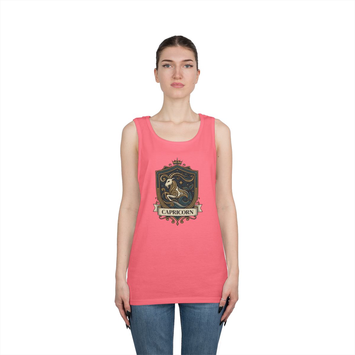 Color: Safety Pink | Capricorn- The Sea-Goat Crest Tank Top