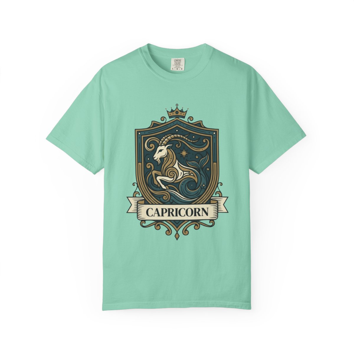 Color: Island Reef | Capricorn- The Sea-Goat Crest Unisex Garment-Dyed Tee