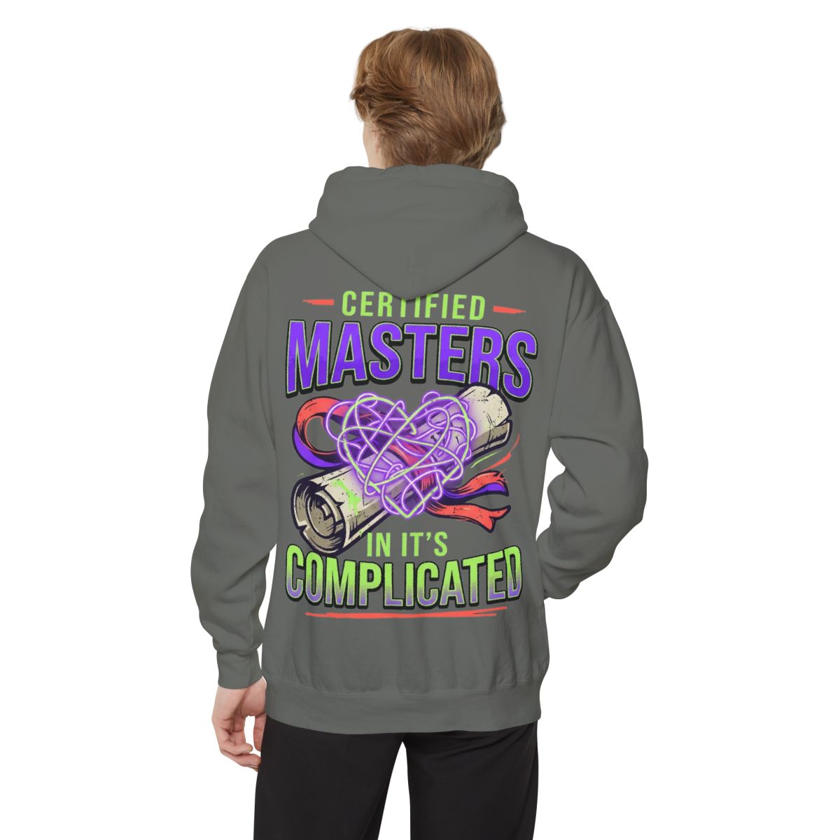 Color: Grey | Certified In It's Complicated Garment-Dyed Hoodie