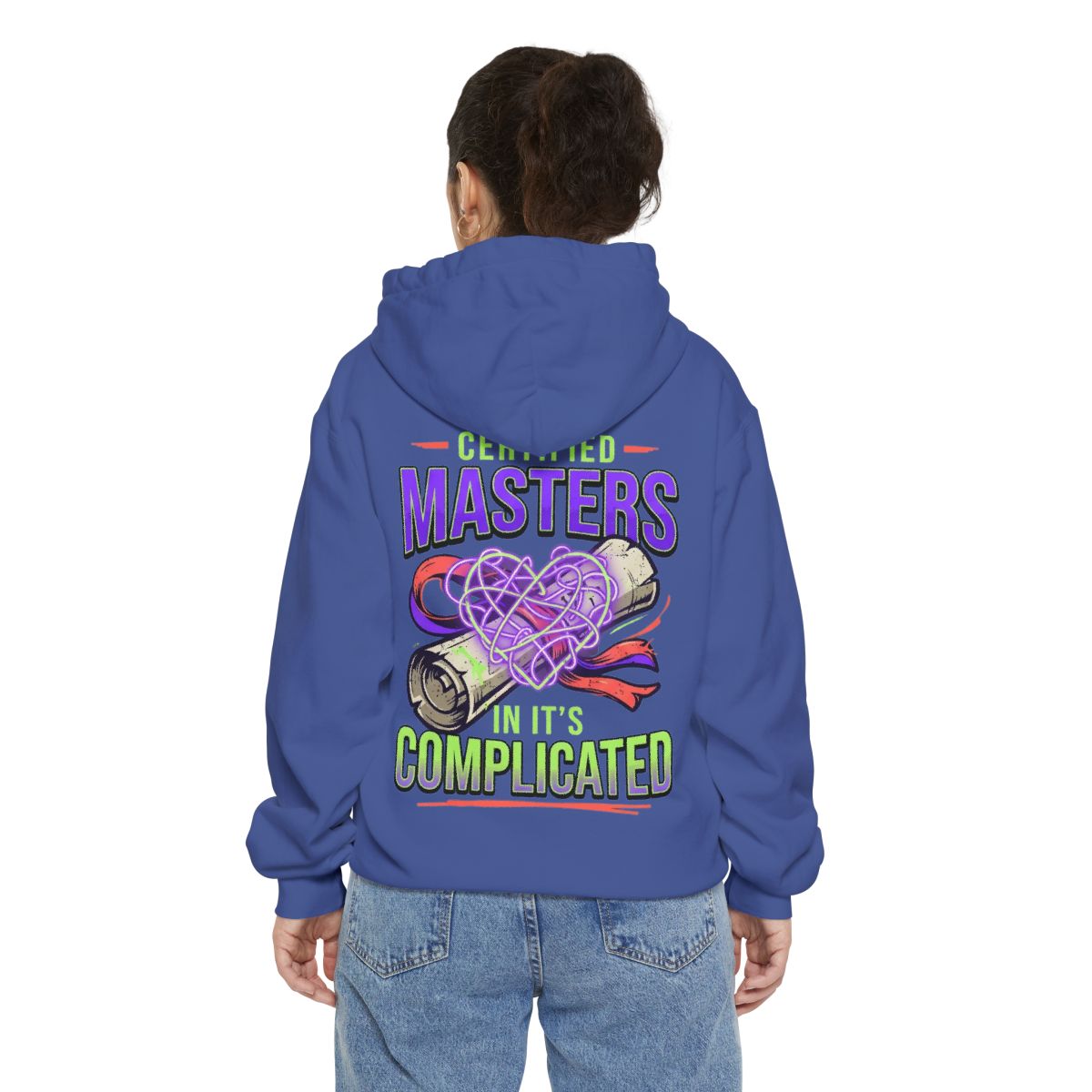 Color: Flo Blue | Certified In It's Complicated Garment-Dyed Hoodie