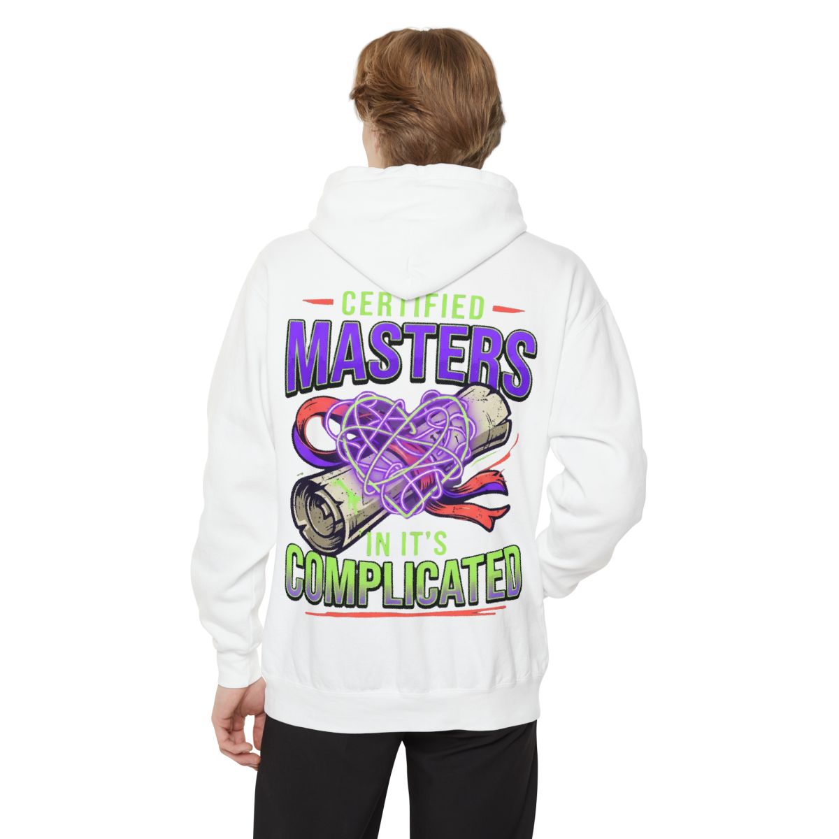 Color: White | Certified In It's Complicated Garment-Dyed Hoodie