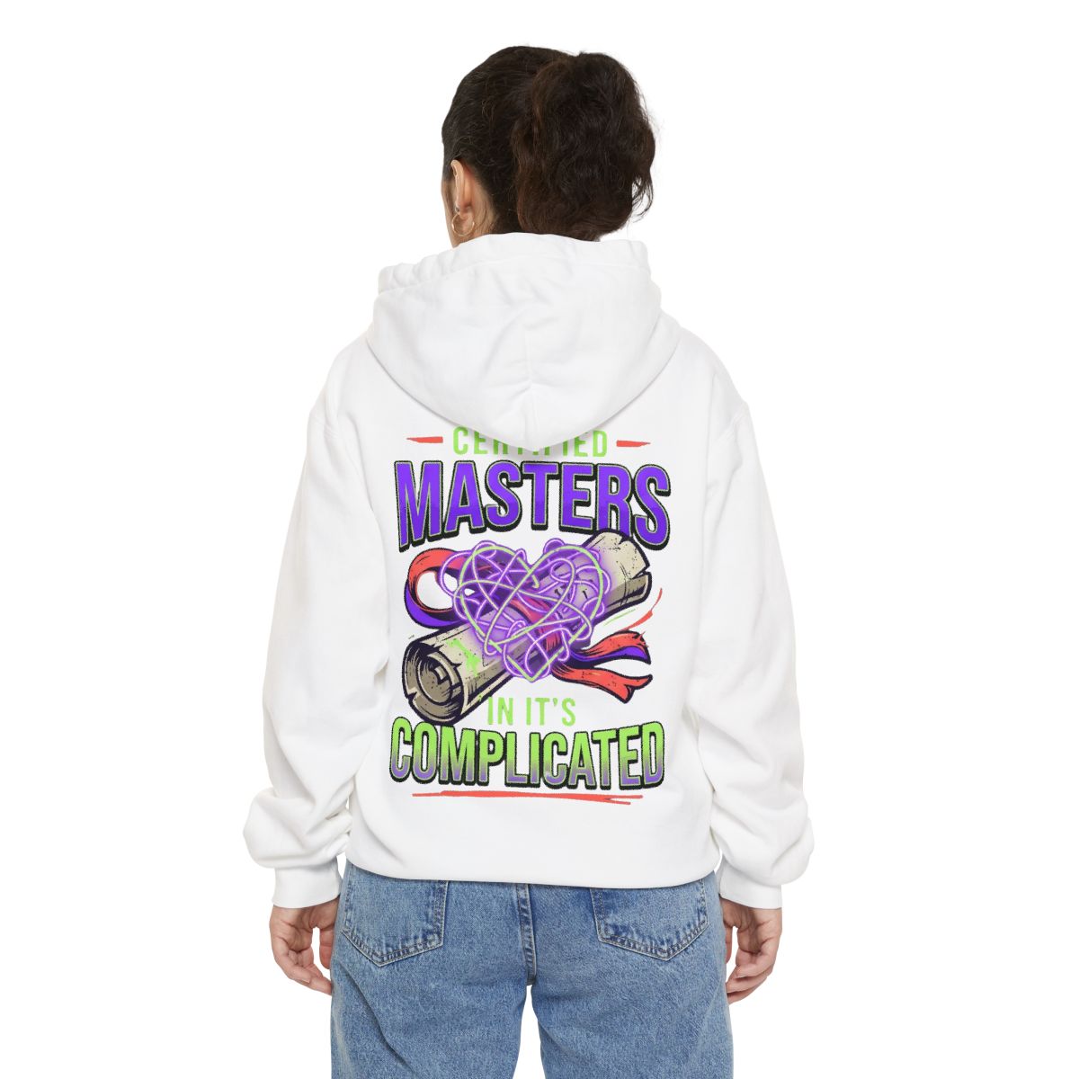 Color: White | Certified In It's Complicated Garment-Dyed Hoodie