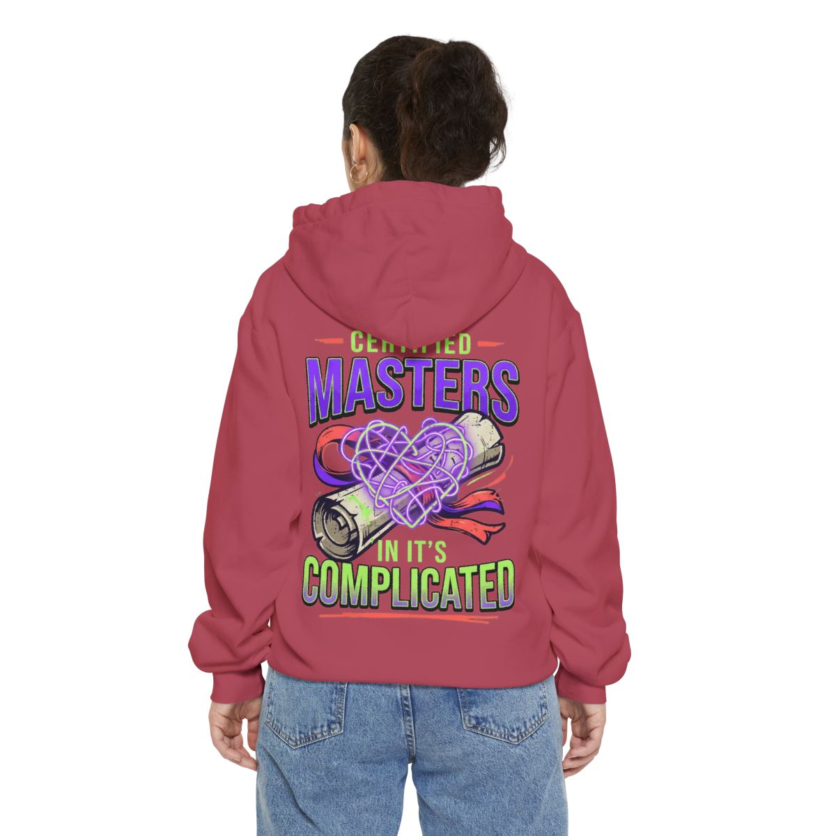 Color: Crimson | Certified In It's Complicated Garment-Dyed Hoodie