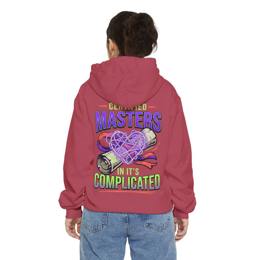 Color: Crimson | Certified In It's Complicated Garment-Dyed Hoodie