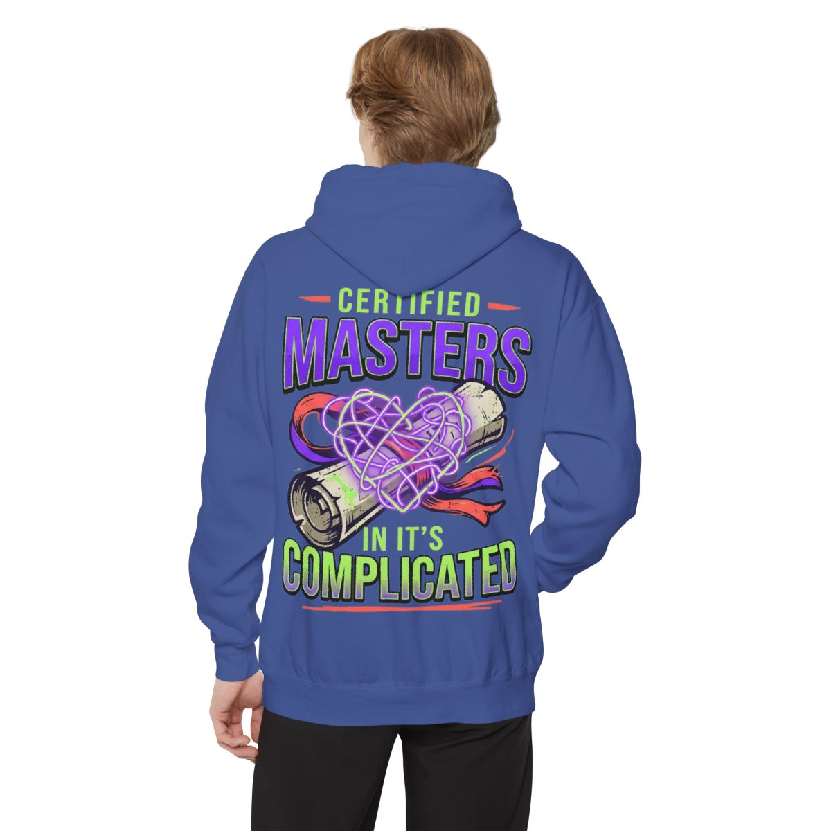 Color: Flo Blue | Certified In It's Complicated Garment-Dyed Hoodie