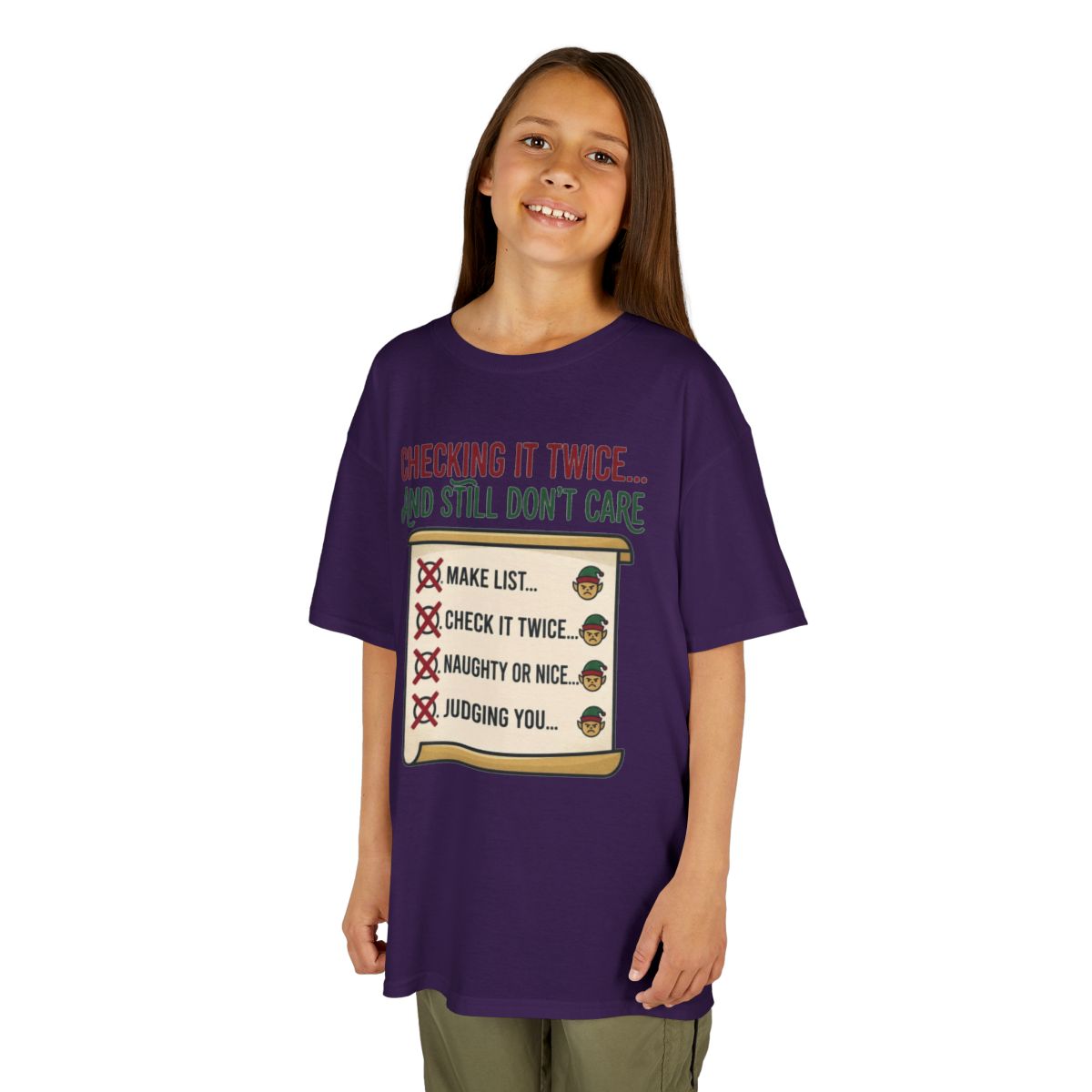 Color: Purple | Checking It Twice Kids Tee