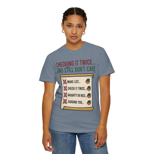Color: Blue Jean | Checking It Twice Unisex Garment-Dyed Tee