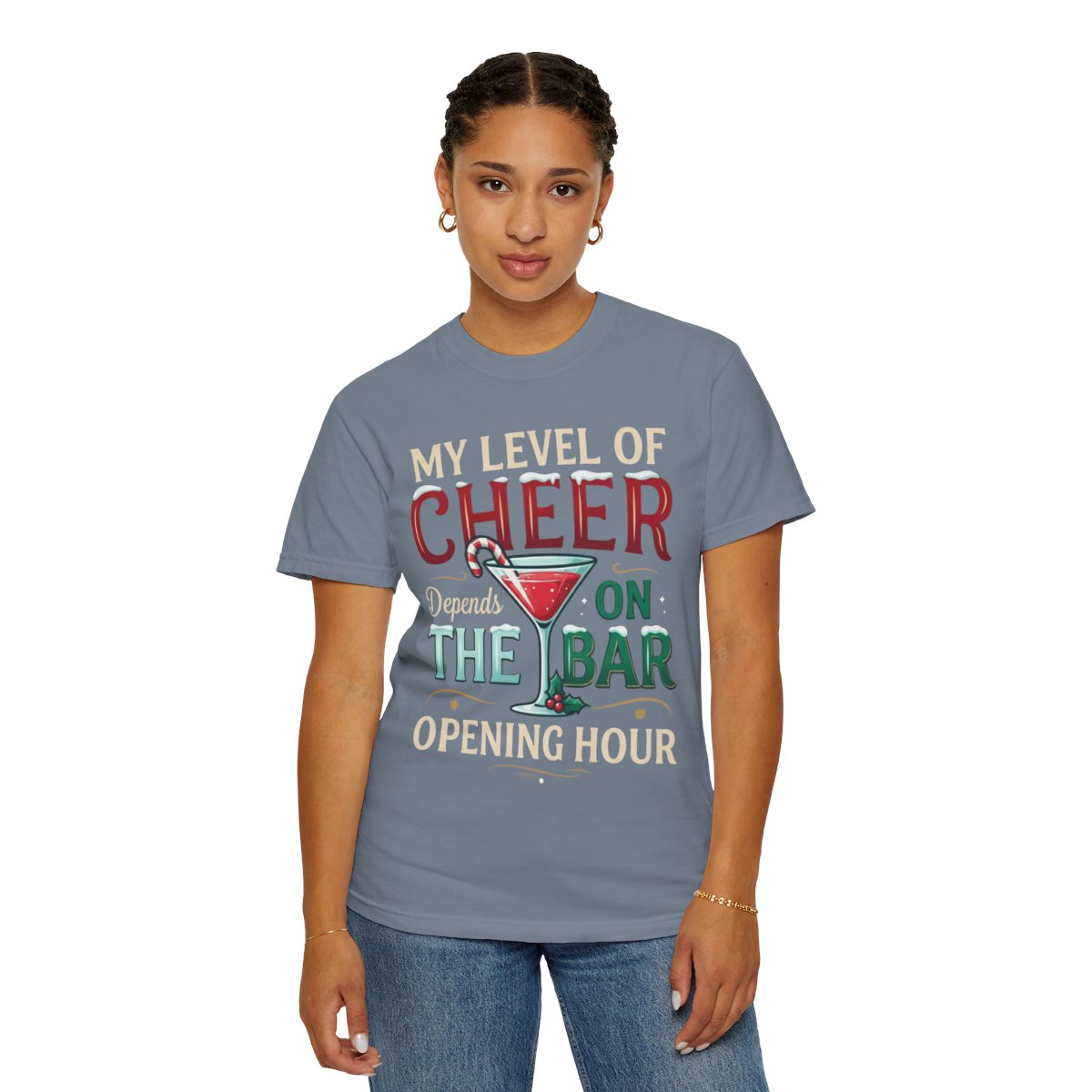 Color: Blue Jean | Christmas Cheer Unisex Garment-Dyed Tee