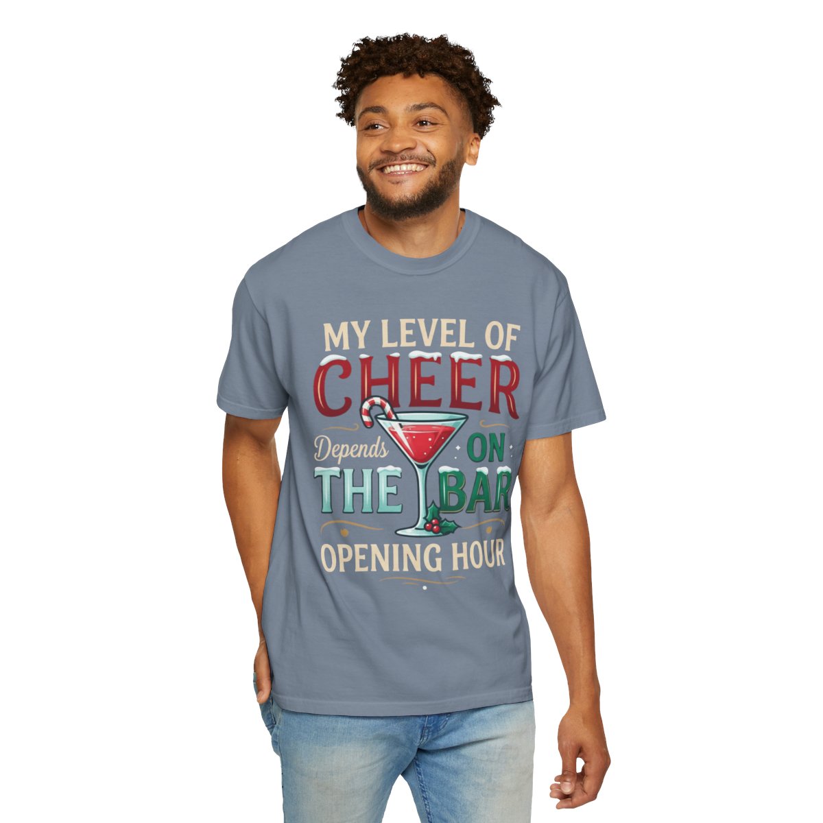 Color: Blue Jean | Christmas Cheer Unisex Garment-Dyed Tee
