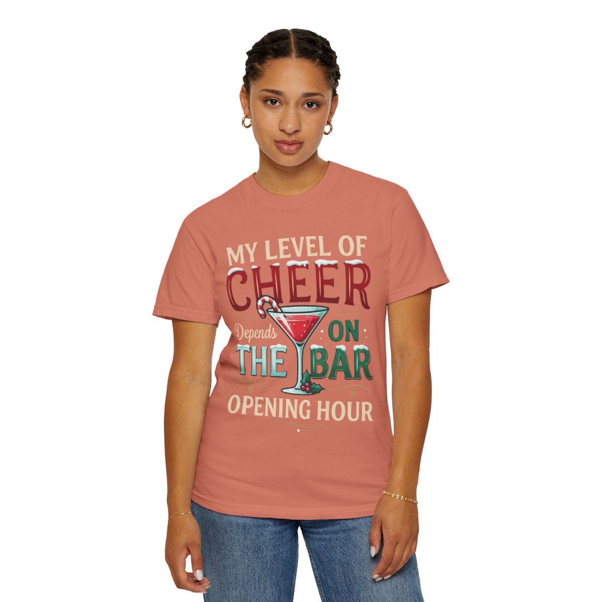 Color: Terracotta | Christmas Cheer Unisex Garment-Dyed Tee